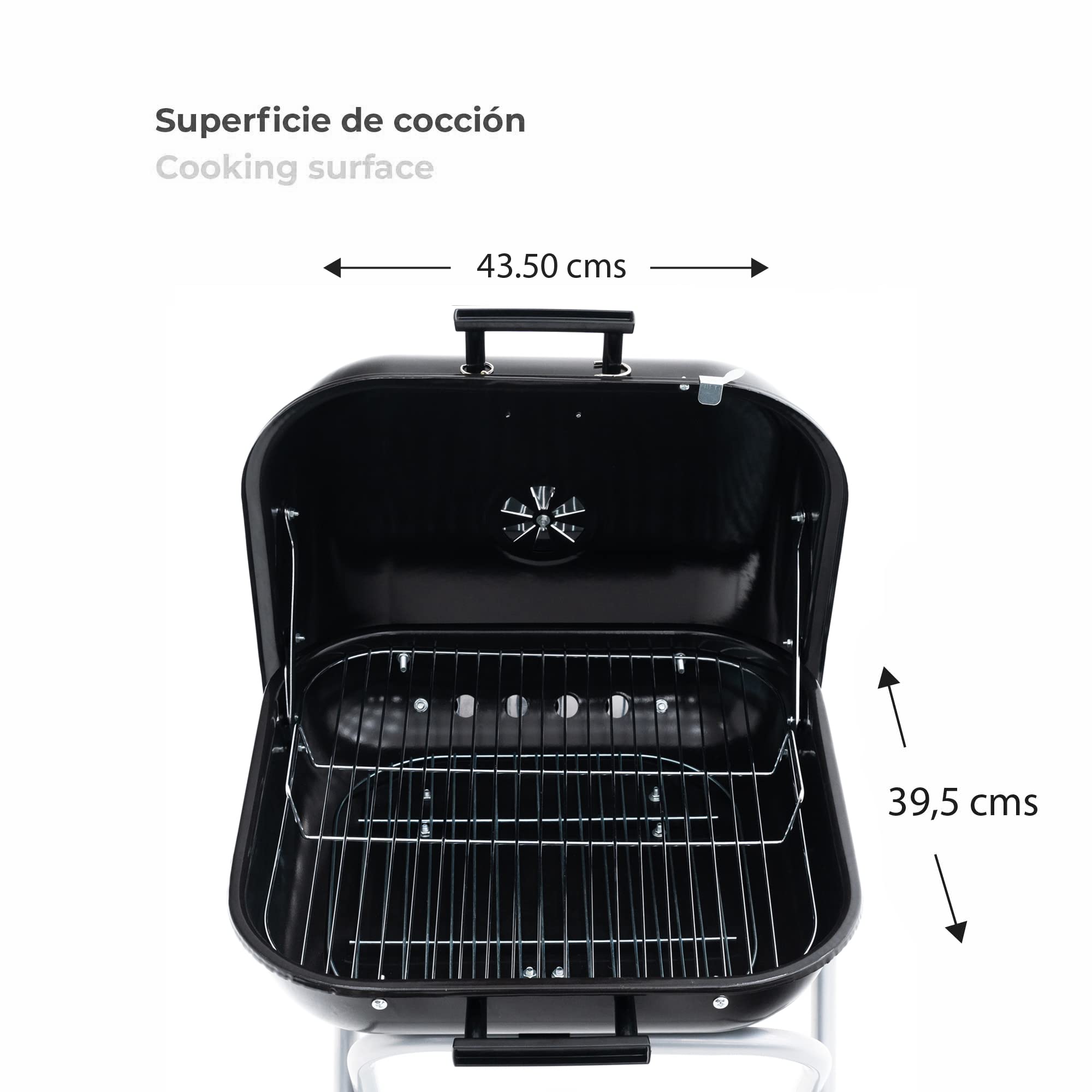 KEKAI BARBACOA DE CARBON CON RUEDAS, CUADRADA, PLEGABLE Y PORTATIL "FLATHEAD" NEGRO 50X47X79 cm Cura della persona e salute