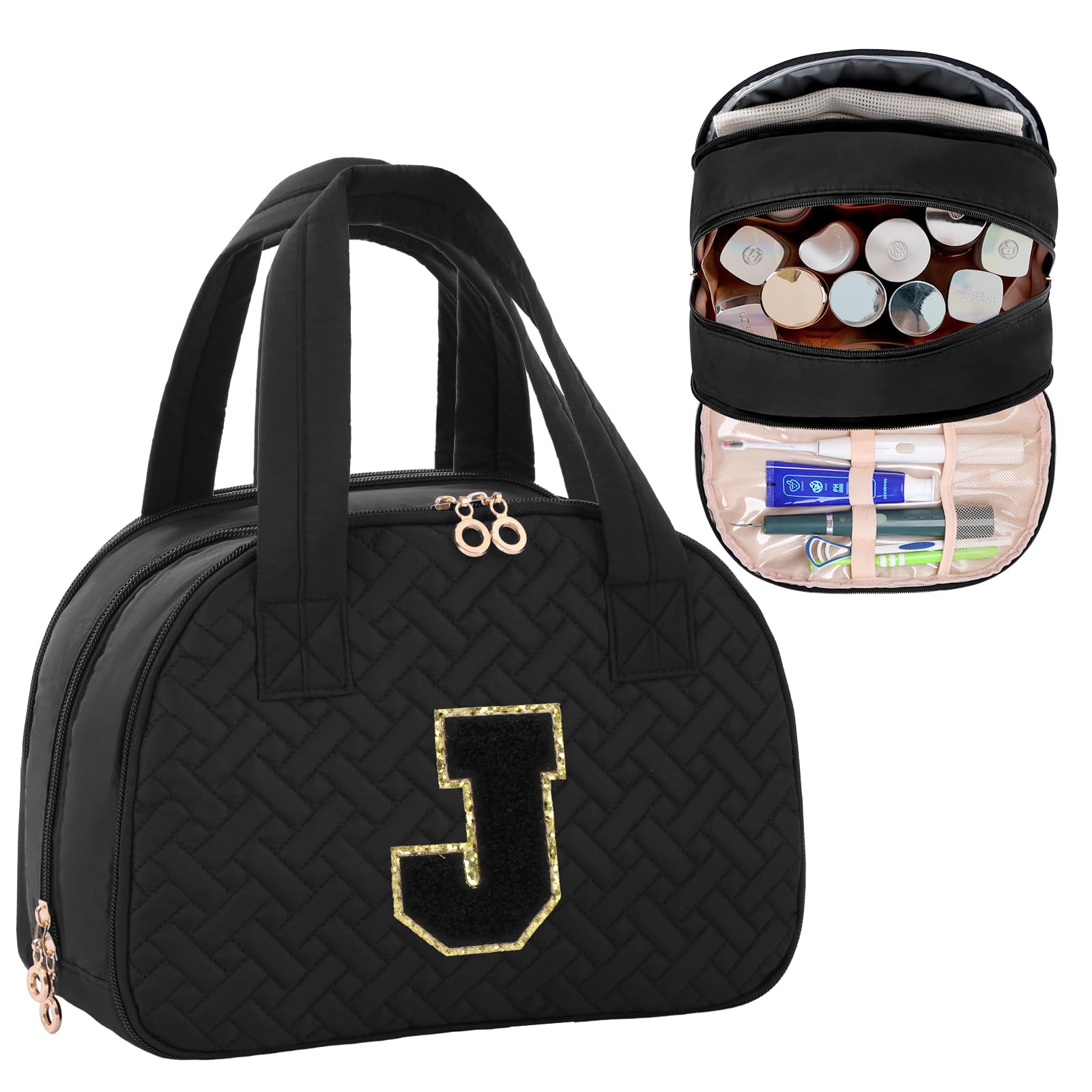 LYFFXYH Initial Travel Toiletry Bag, Personalized Cosmetic Bags Birthday Gifts for Women, Makeup Bag Organizer with Handle, Travel Bag for Toiletries