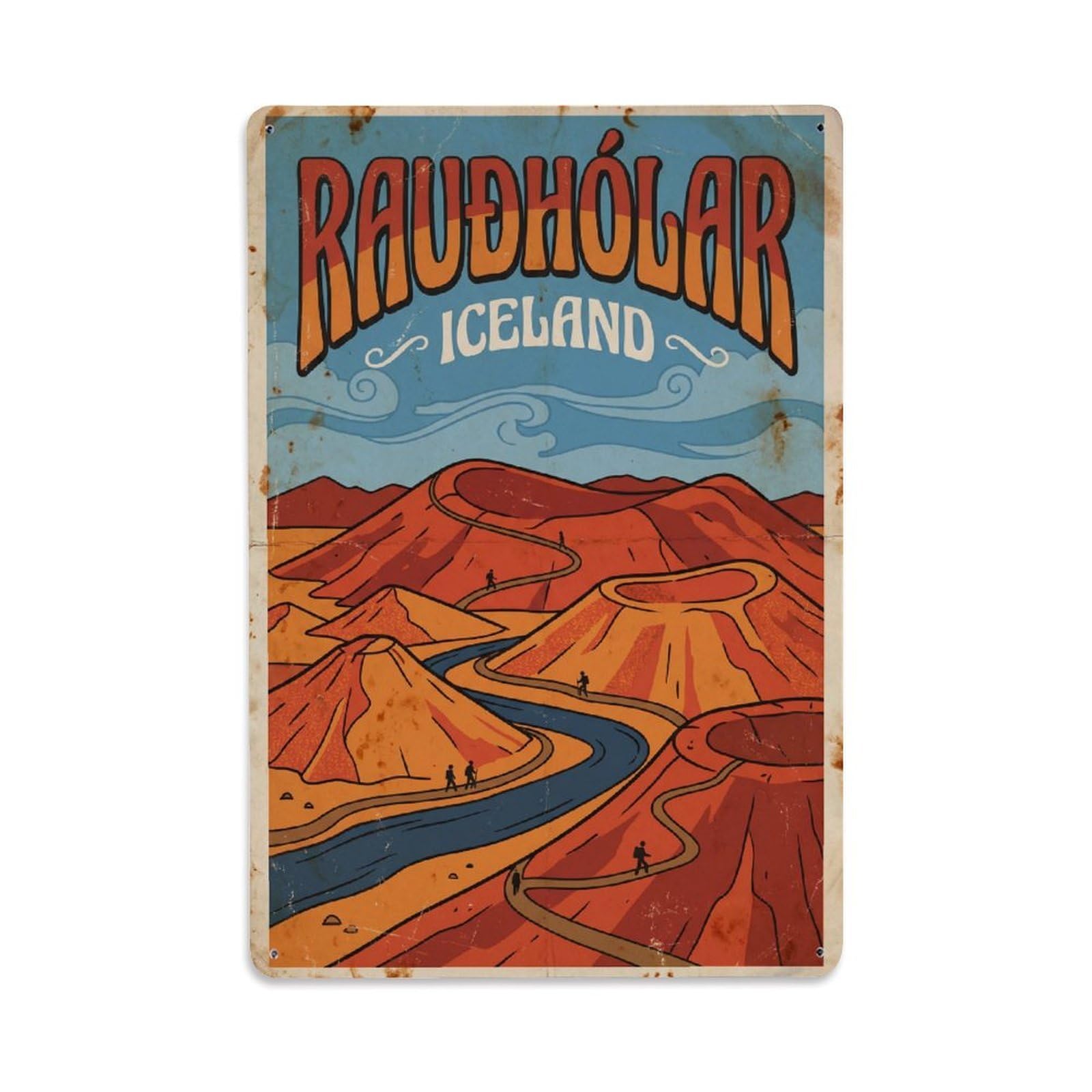 Gead 8X12inch Style Vintage Travel Raudholar Iceland Craters Metal Tin Sign