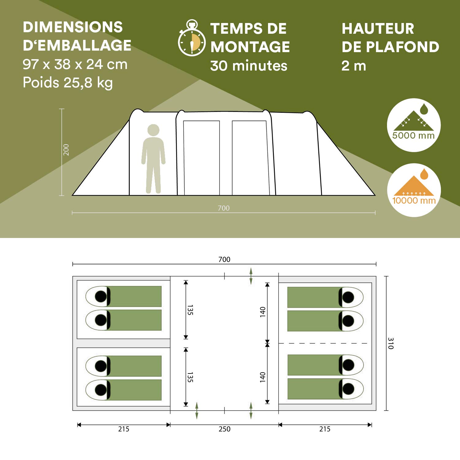 Skandika Montana 8 1937 – Tente de camping familiale