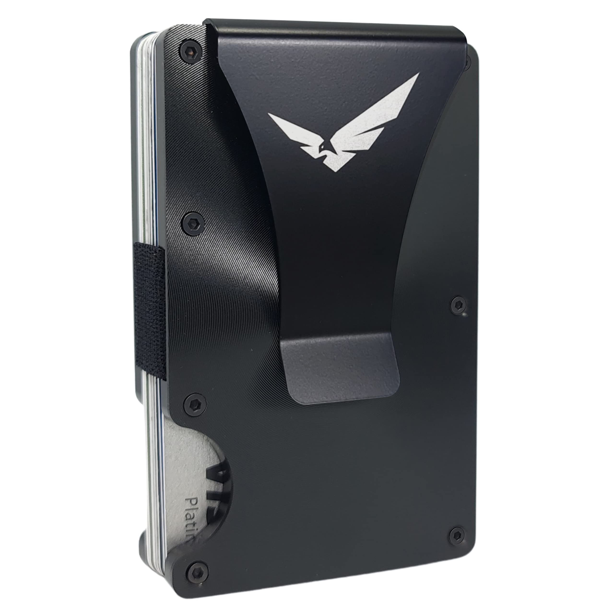 Rocket and Eagle Money Clip Wallet For Men - Rigid Credit Card Holder - Slim Minimalist Metal Wallet with RFID Blocking, Black, Minimalist