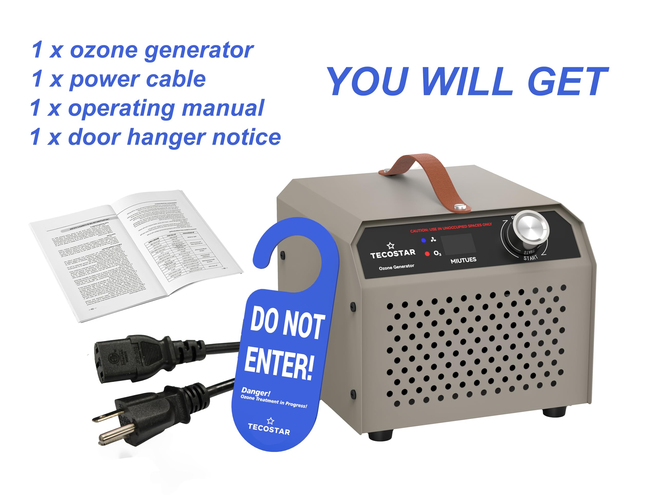 Generador de ozono de 60,000 mg/h, purificador de aire para uso doméstico e industrial, ionizador de aire O3 de alta capacidad para 4,000 pies cuadrados, eliminación de olores de humo