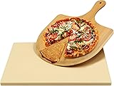 Augosta Pizza Stone for Oven and Grill, Free Wooden Pizza Peel paddle, Durable and Safe Baking Stone...