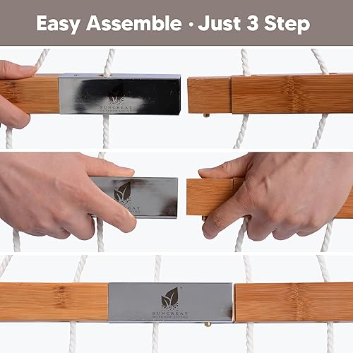 Miniatura 6 de SUNCREAT Hamacas Hamaca al aire libre con barra esparcidora, hamaca portátil junto a la piscina para exterior con bolsa de transporte, café