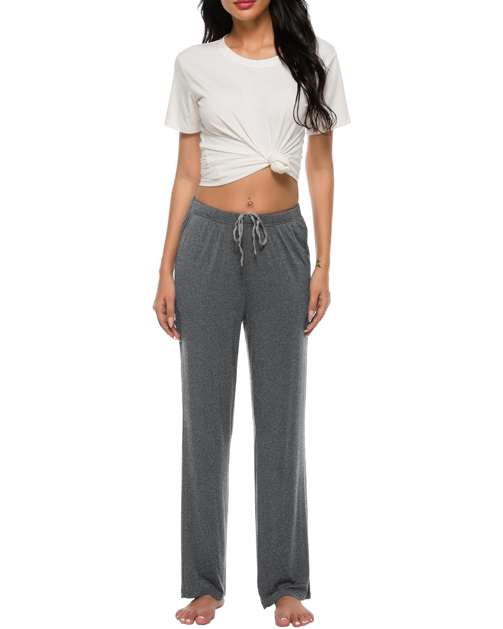 JINSHI Donna Pantaloni Pigiama Lunghi Morbide Modal Abbigliamento da Notte Casa con Tasche