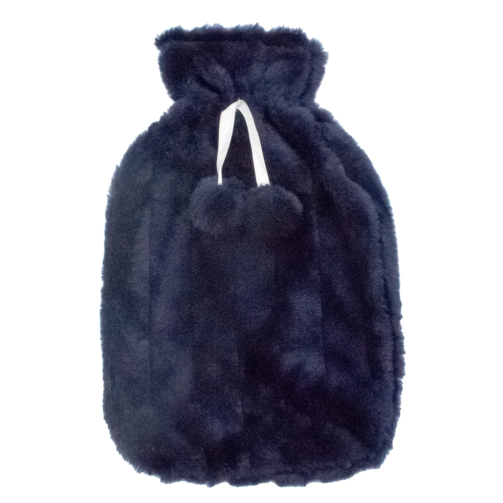 Grande housse pour bouillotte moelleuse - Housse uniquement (bouillotte non incluse) - Taille unique pour bouteille de 2 litres - Bleu marine avec pompons TRIXES