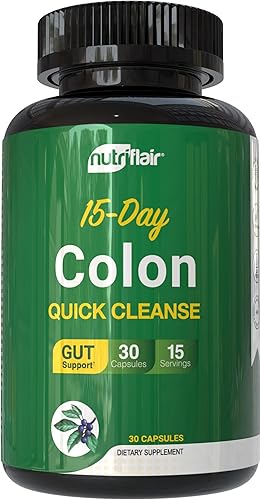NutriFlair Limpieza de colon  Desintoxicación intestinal avanzada de 15 días con cáscara sagrada, hoja de senna, cáscara de psyllium y probióticos