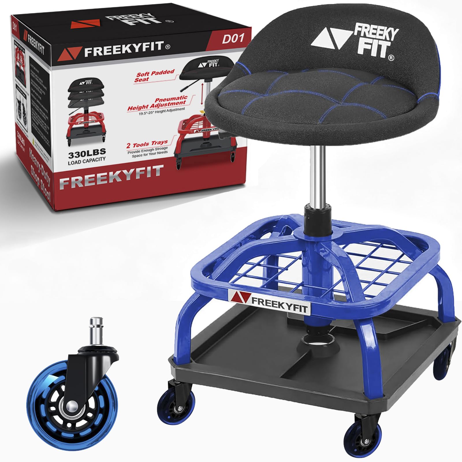 Amazon.com: FreekyFit Rolling Stool with Blue Wheels,Heavy Duty