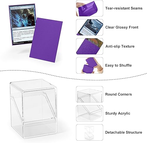 Miniatura 4 de YSCare Caja de cartas y 100 fundas para tarjetas con divisor, caja de almacenamiento transparente de tamaño estándar perfecto para MTG, tarjetas de
