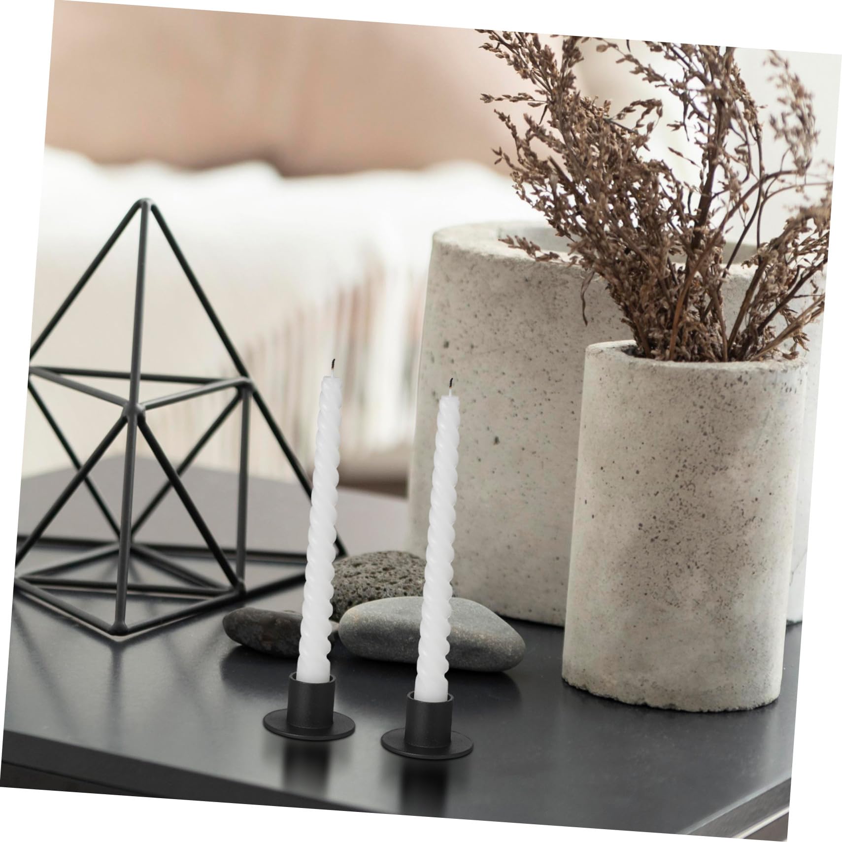 8 Stück Kerzenständer aus Schwarzem Eisen Stabil und Schadensresistent Runde Säulenkerzenhalter für Tischdekoration und Festliche Partys im Minimalistischen Landhausstil