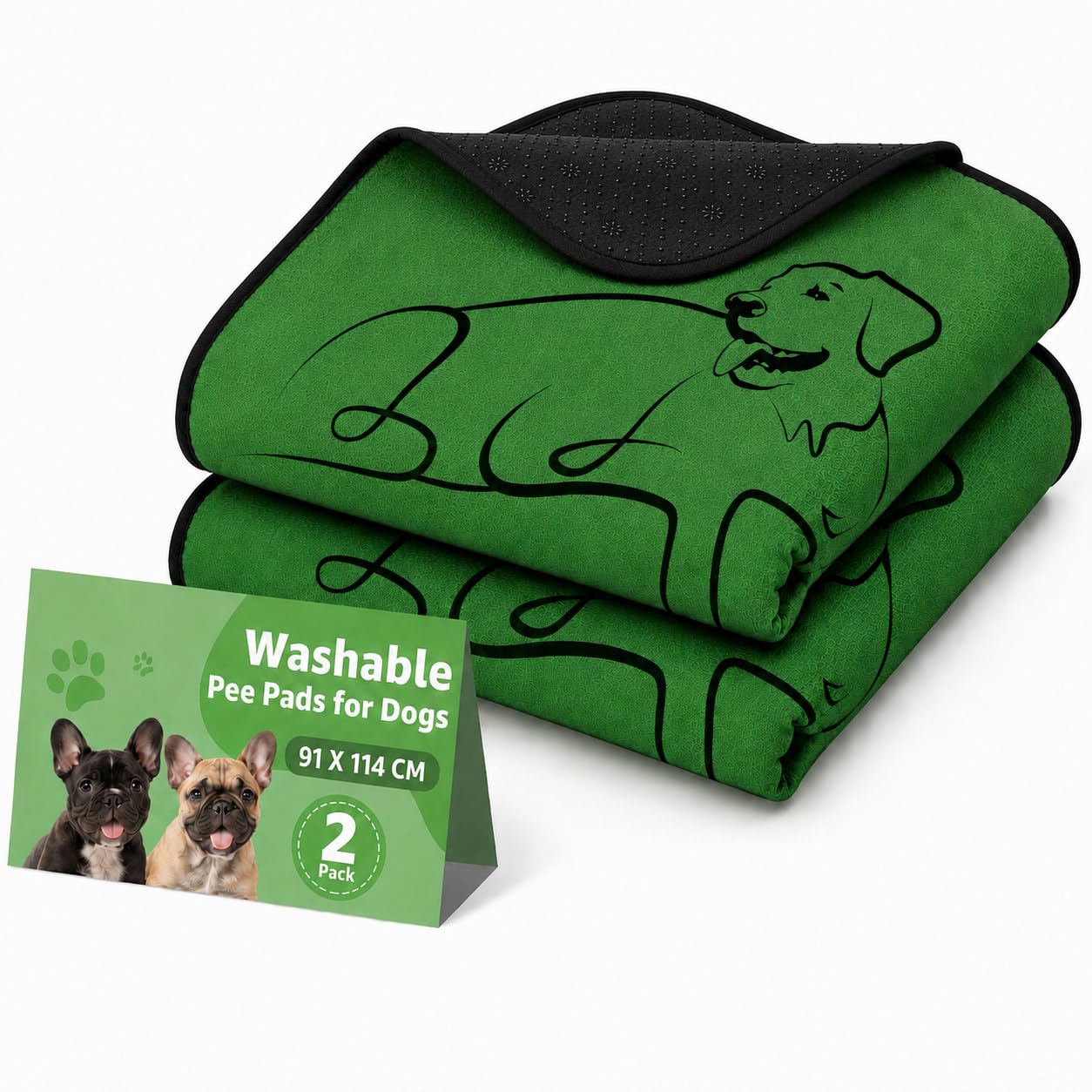 Wnote 2 Pack Reusable Puppy Training Pads, Non-Slip, Green, 91 x 114 cm