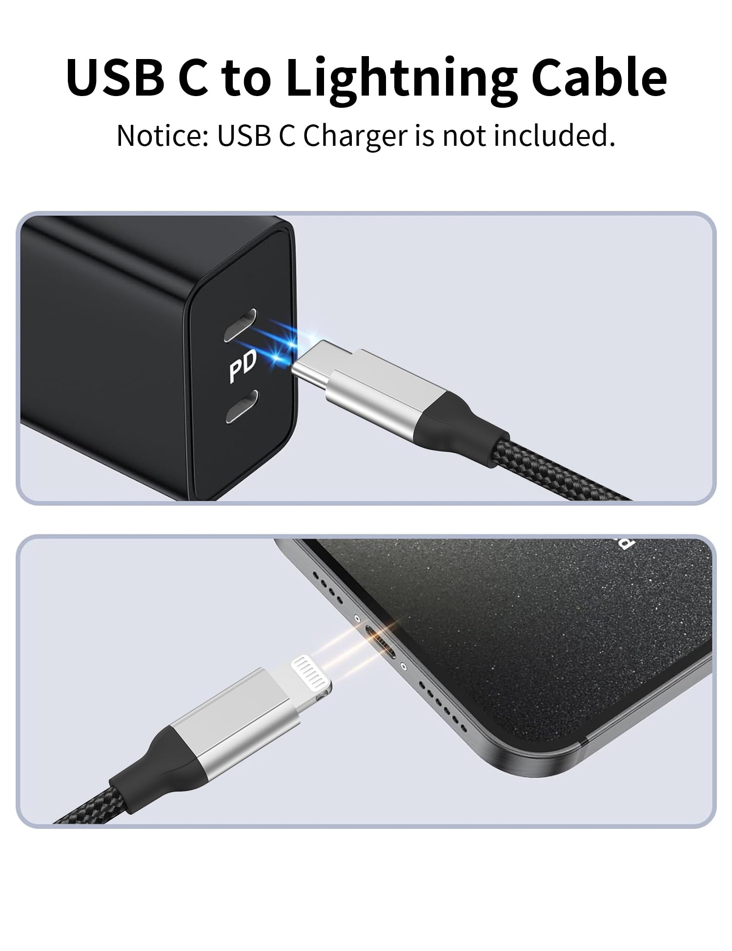 Acecene Cavo Lightning USB C [Confezione da 2], Certificato MFi 2m Cavo di Ricarica iPhone USB C Lightning Cavo di Ricarica Rapida Compatibile per iPhone 14 13 12 11 Pro Max X 8 7 6 Plus SE - Nero