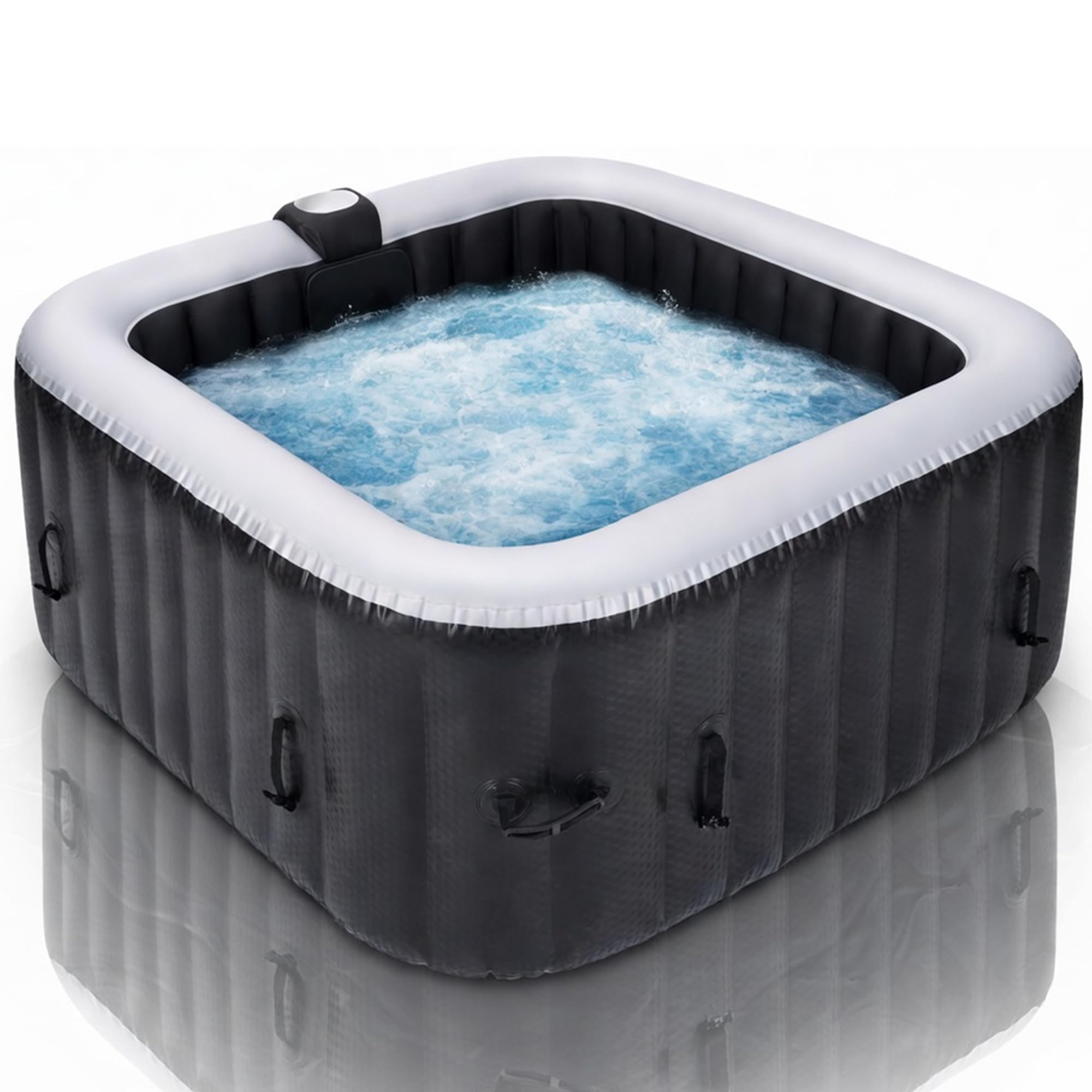 Clever Spa Portable Inflatable Hot Tub Outdoor Indoor Fits Upto 4 Person 61" x 61"x 25" with 120 Bubble Massage Airjets, Inbuilt Heating System,Water Filtration,Square, Color- Black Rattan-image-17