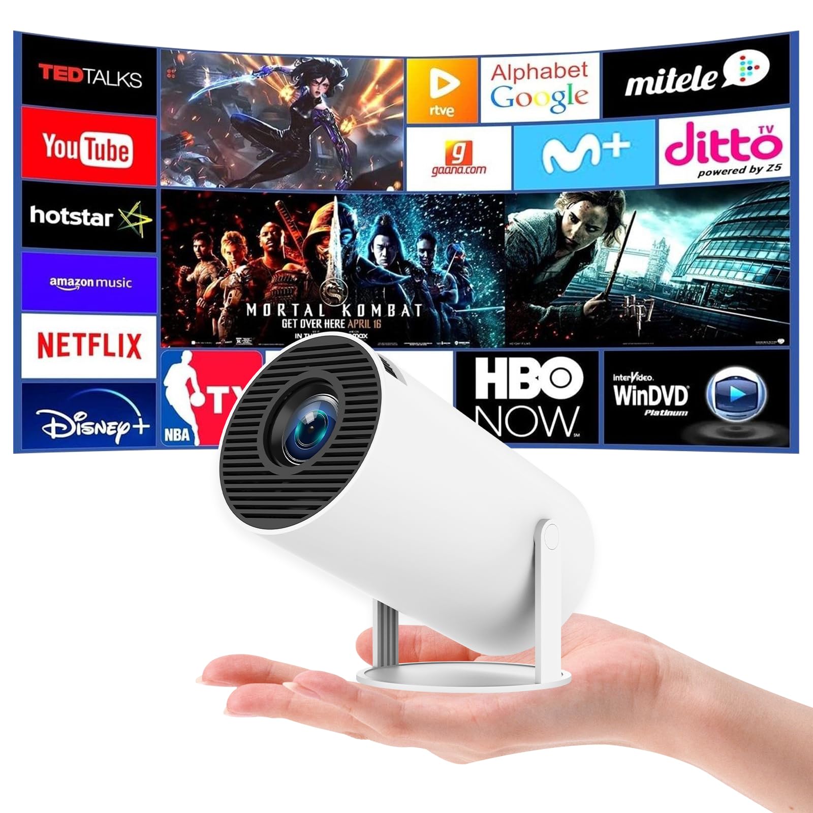 [Apps intégrées] Projecteur Video Mini Vidéoprojecteur avec WiFi 6 et BT 5 Mini Projecteur Supporte 4K 1080P Auto Keystone Rotation 180° Compatibile avec HDMI/TV Stick Laptop (HY300)