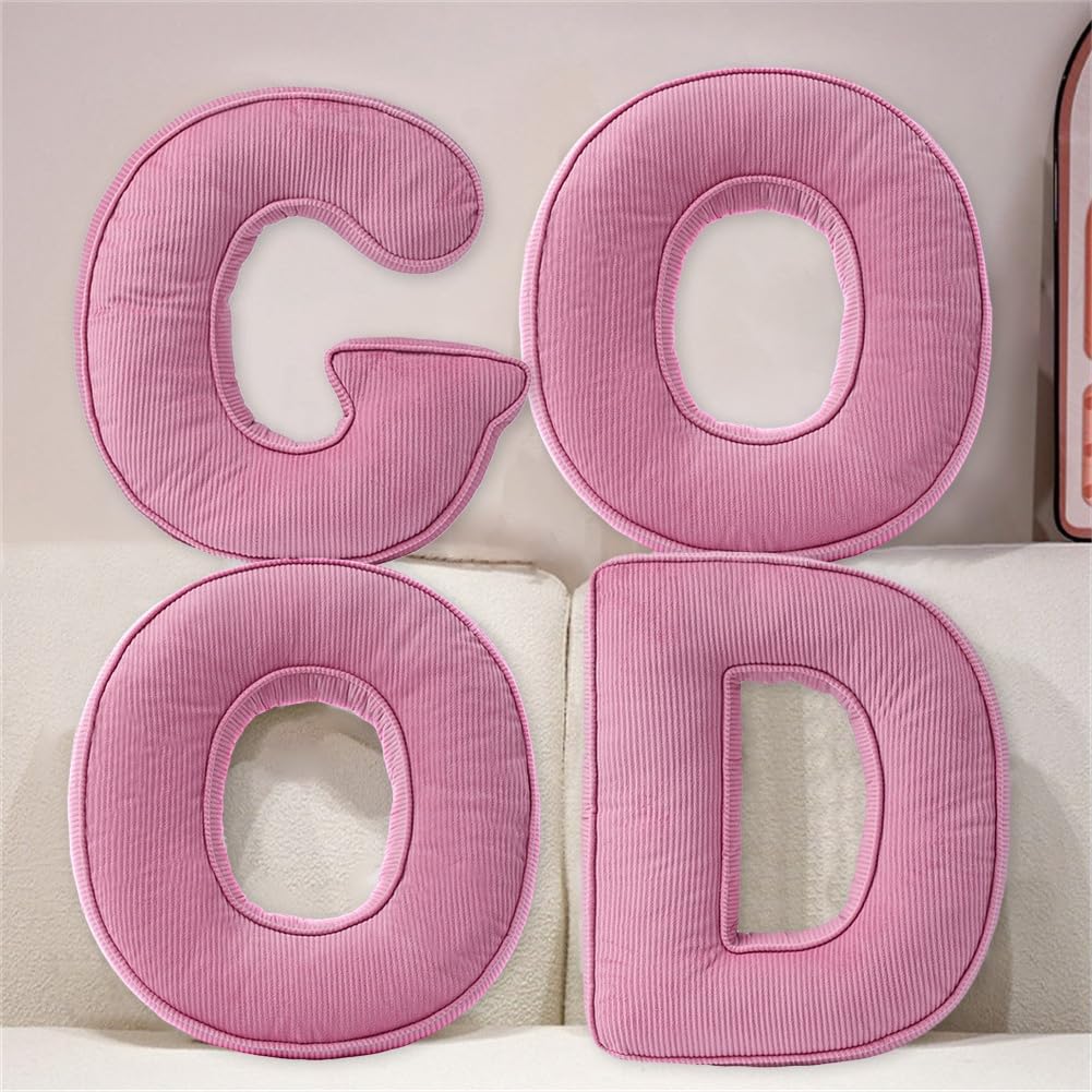 Pink Letter Plush Pillow, Letter Hugging Throw Pillows, Decorative Corduroy Initial Letter Shaped Throw Pillows, Letter Pillows English Alphabet A to Z for Sofa Bedroom Living Room Decor (B)