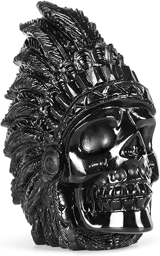 LEADGEM Figura de calavera de cristal de cuarzo transparente de 2.7 pulgadas, escultura de cabeza de calavera india americana, decoración del día de