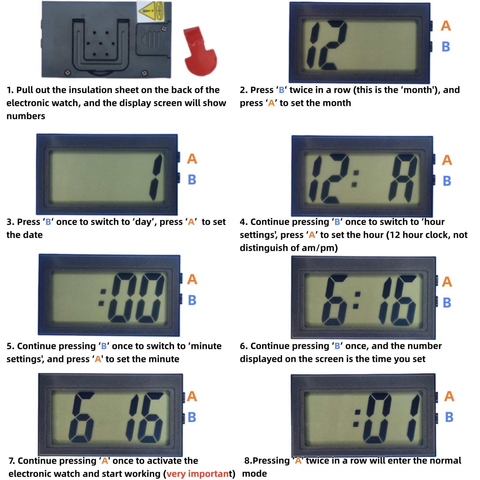 Shudyear Small Digital Clock with Jumbo LCD Time Day Display Mini Automotive Small Digital Clock Battery Operated for — view 2