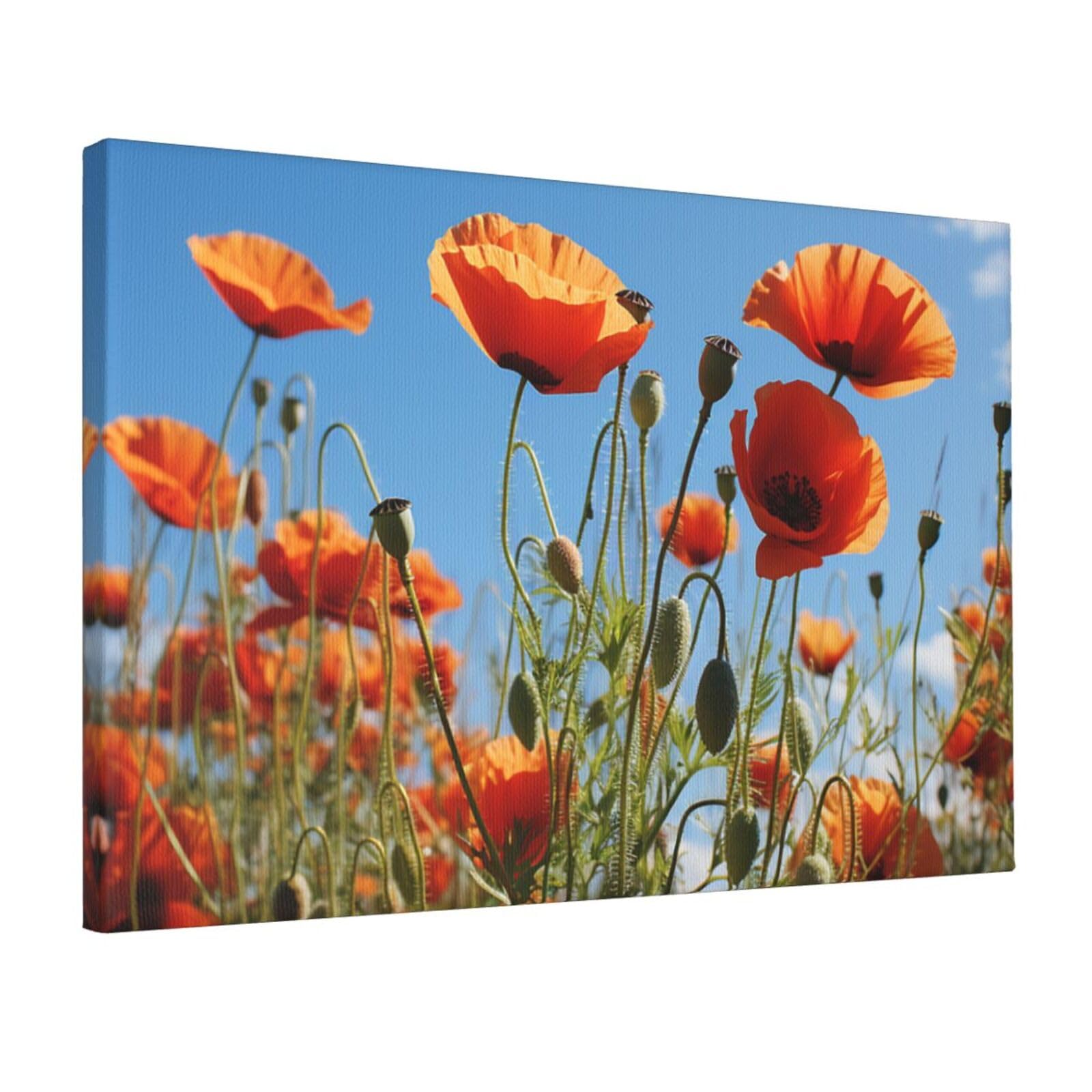 Canvas Wall Art for Living Room Wall Decor 12"x18" Modern Artwork Painting Pictures Hanging Canvas Prints Poppies on Blue Sky Aesthetic Wall Art for Bedroom Bathroom Office Wallart Decor