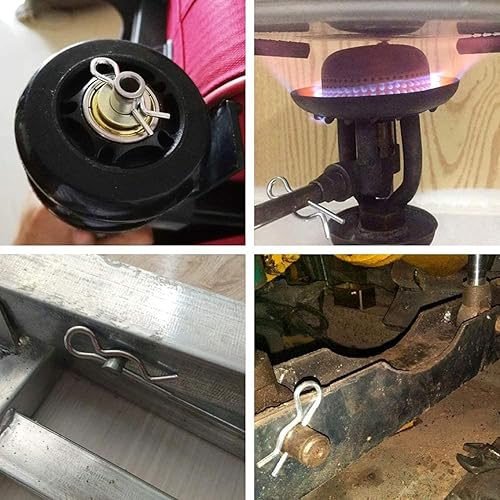 Miniatura 11 de Kit surtido de 24 pasadores de chaveta, kit de cierre de resorte chapado en zinc resistente R Clips para sistema de bloqueo de pasador de enganche