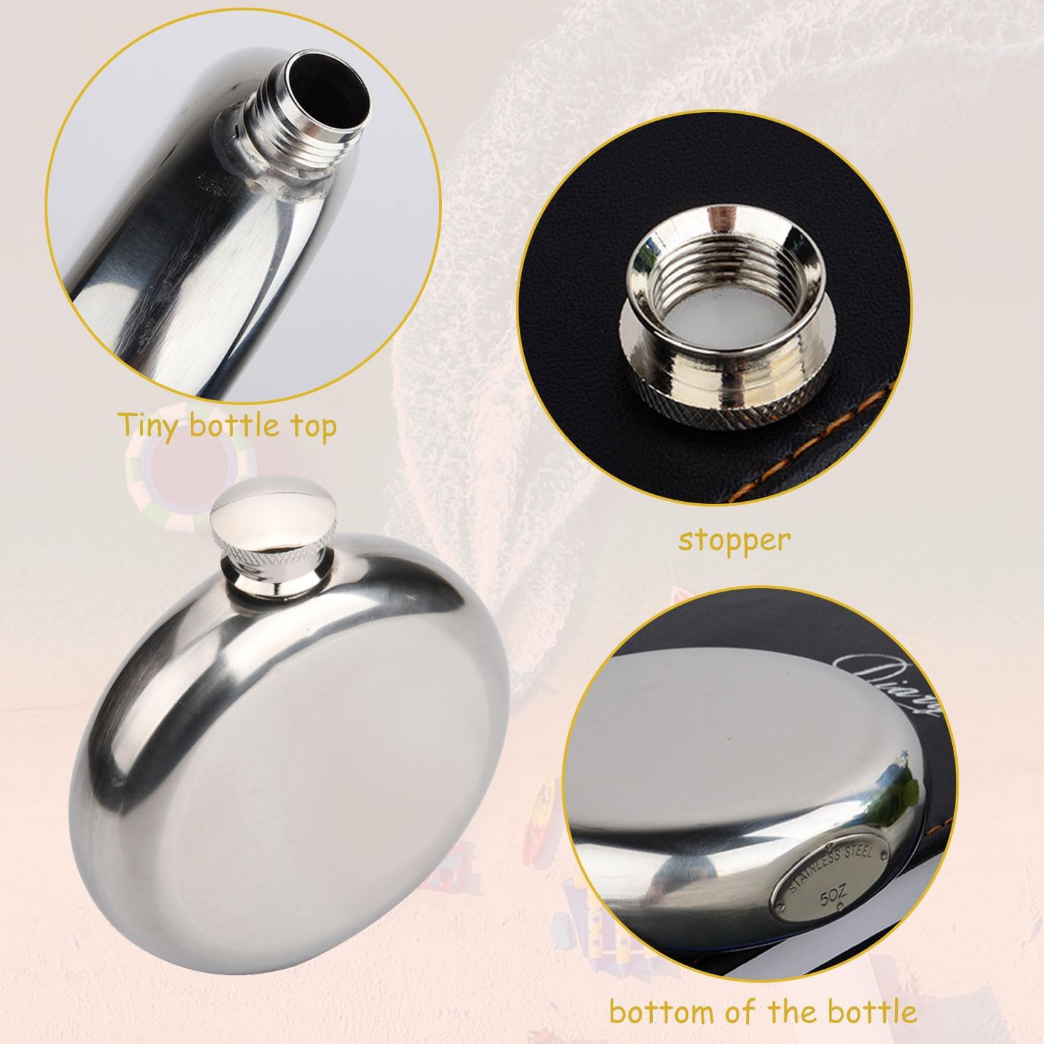2 Pack Flasks For Liquor For Men Stainless Steel Flask Kettles Outdoor Portable With Funnel Bottles For Drinking Whiskey Suitable For Camping, Hiking, Fishing (Round 5 Oz.)