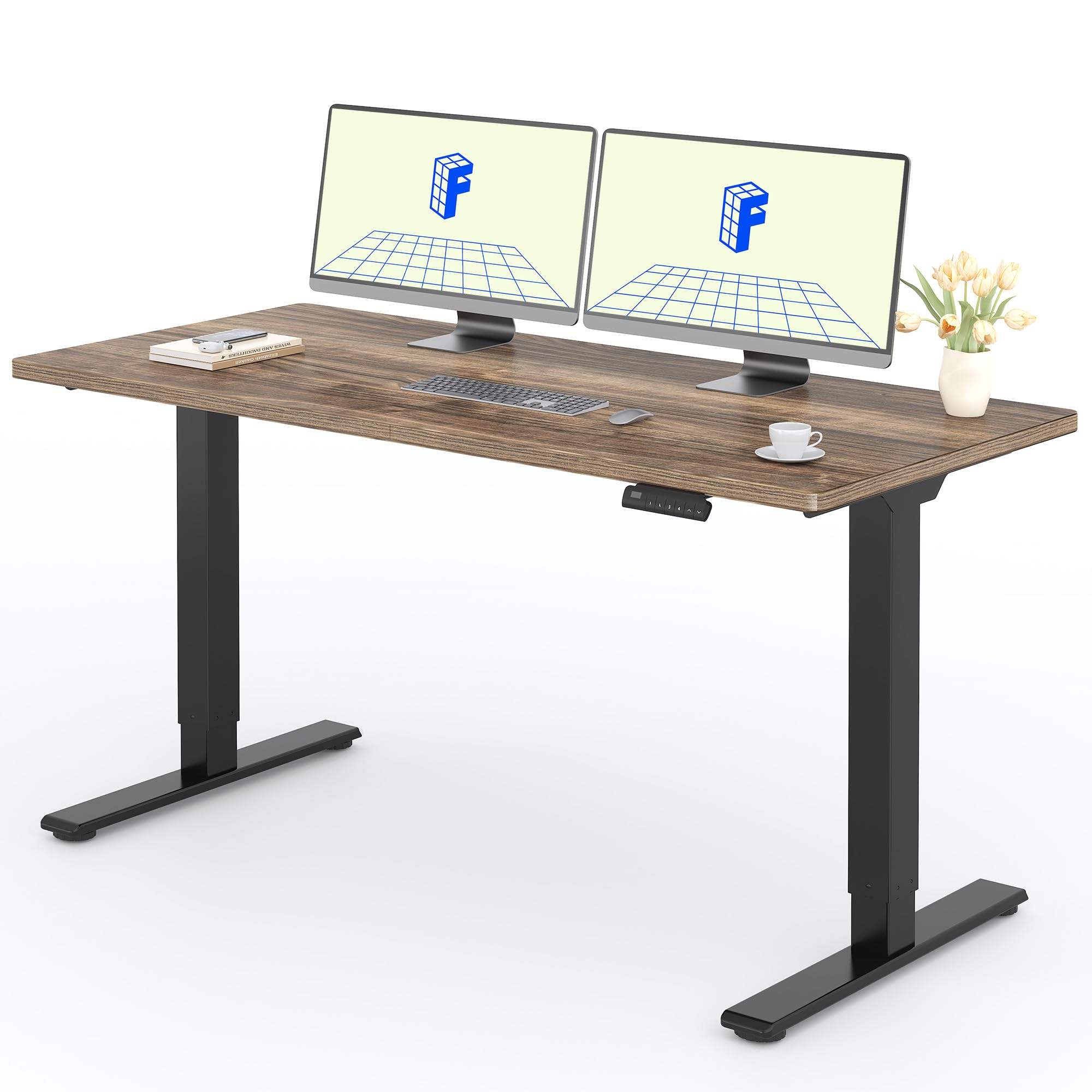 FLEXISPOT 2 Motor Escritorio Elevable Eléctrico 160x80 con Una Tabla de Mesa Completa, Mesa de Elevable con Panel de Memoria, Escritorio Eléctrico Regulable en Altura, 100KG de Carga, Negro+Marrón