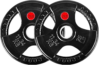 2" Olympic Grip Plates with 3-Handle Design | 2.5-45LB Rubber Encased Iron Weight Set & Pairs | Low-Noise, Floor Safe for Home Gym, Deadlift & Dumbbell