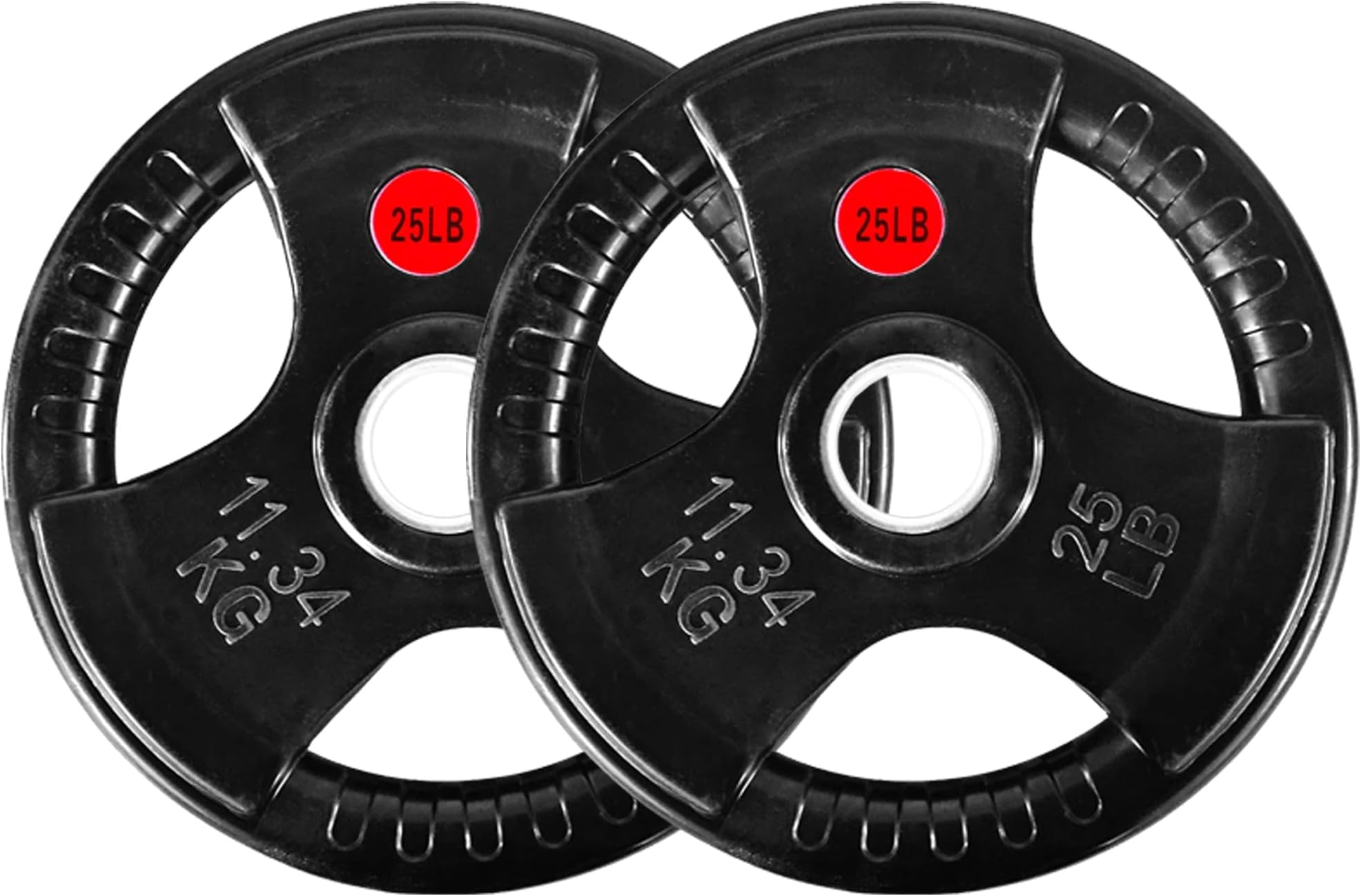 2" Olympic Grip Plates with 3-Handle Design | 2.5-45LB Rubber Encased Iron Weight Set & Pairs | Low-Noise, Floor Safe for Home Gym, Deadlift & Dumbbell