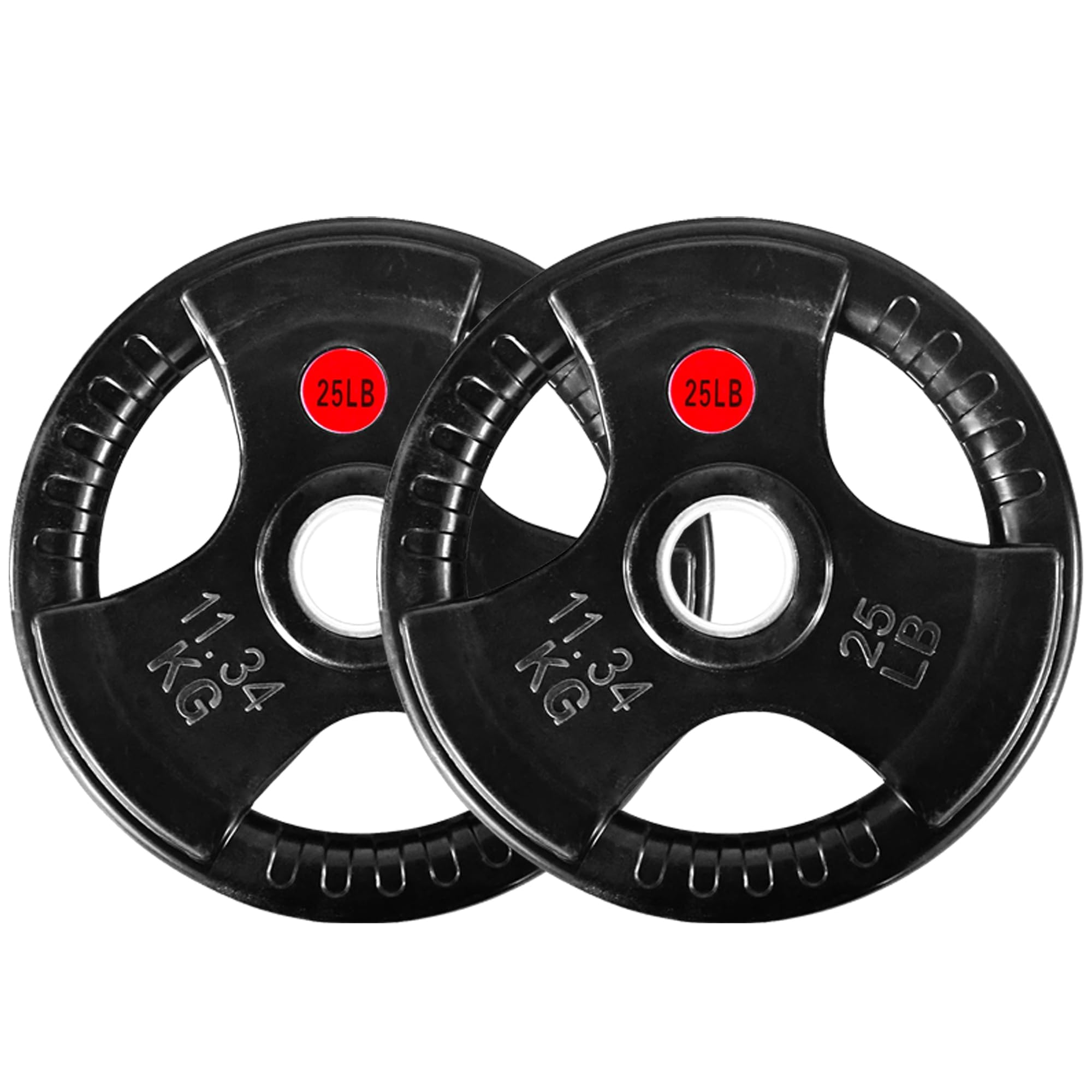 2" Olympic Grip Plates with 3-Handle Design | 2.5-45LB Rubber Encased Iron Weight Set & Pairs | Low-Noise, Floor Safe for Home Gym, Deadlift & Dumbbell