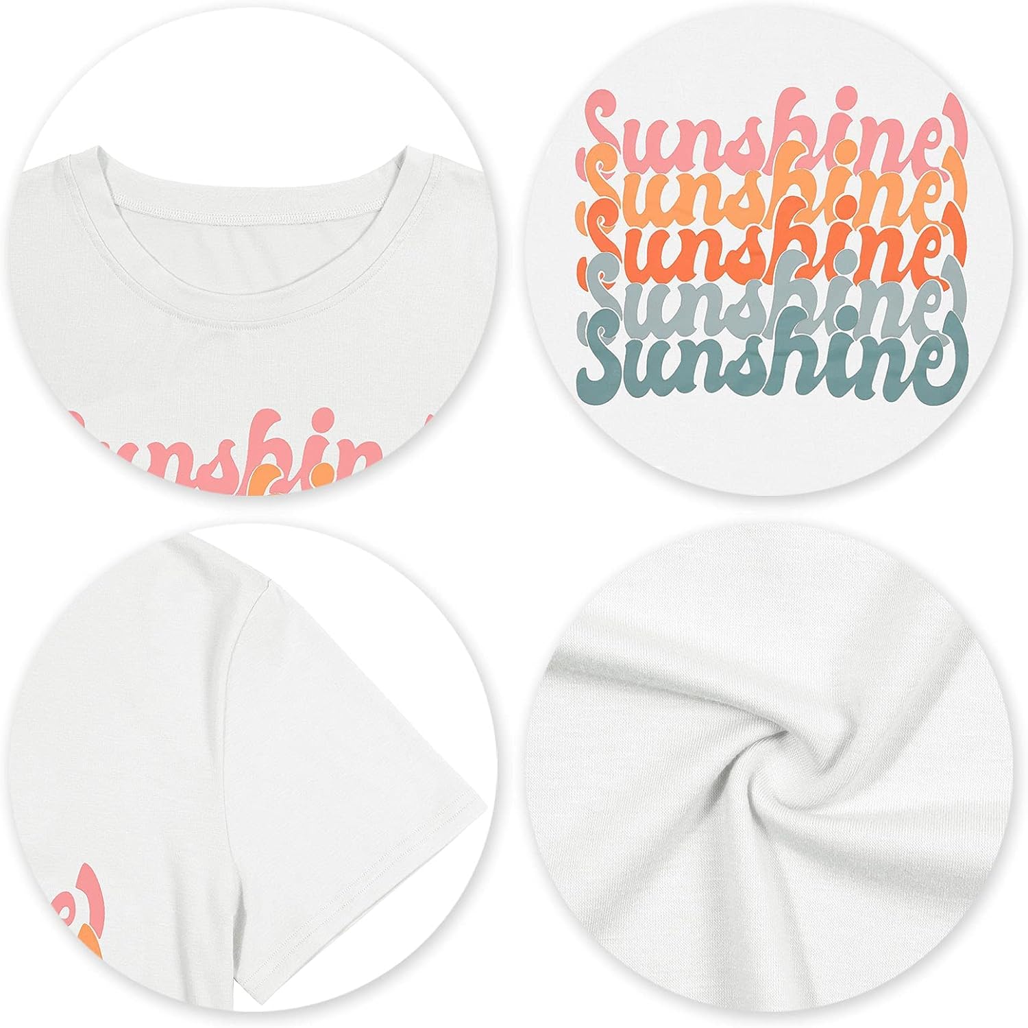 Womens Sunshine Summer Graphic T Shirts Funny Colorful Letter Print Tee Shirt Tropical Vintage Casual Tee Tops - Image 5