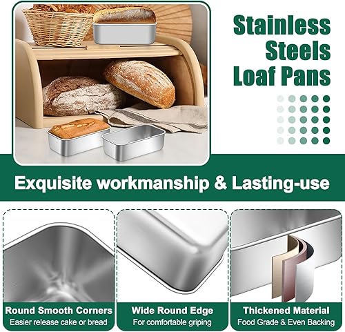Miniatura 3 de P&P CHEF Juego de mini moldes para pan, 4 moldes pequeños para pan, 6.3 x 3.5 pulgadas de acero inoxidable para pan casero, pastel de carne,