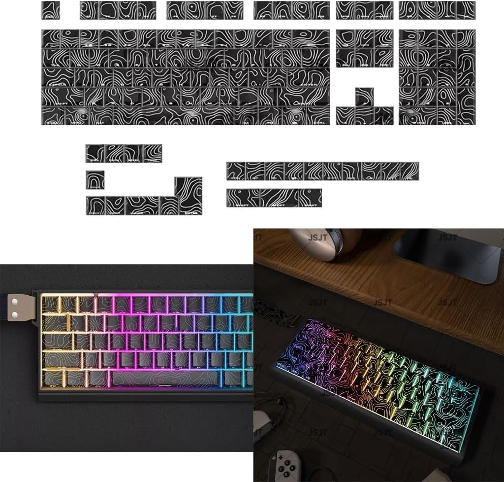 Black Contoured 3.0 Side Backlit Keycaps 131Keys Ergonomic for Gamning Typists