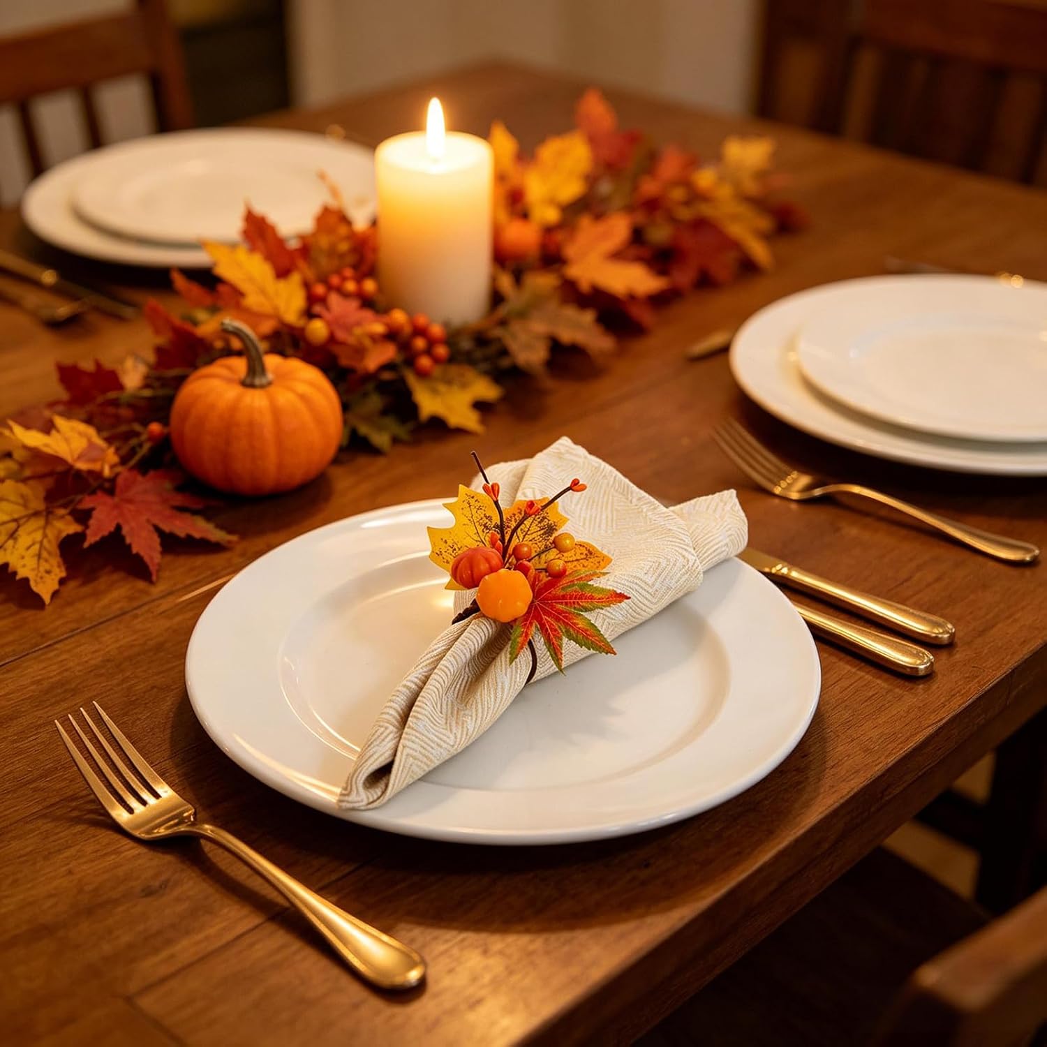 6 Pack Thanksgiving Fall Napkin Rings,Fall Table Setting Decoration