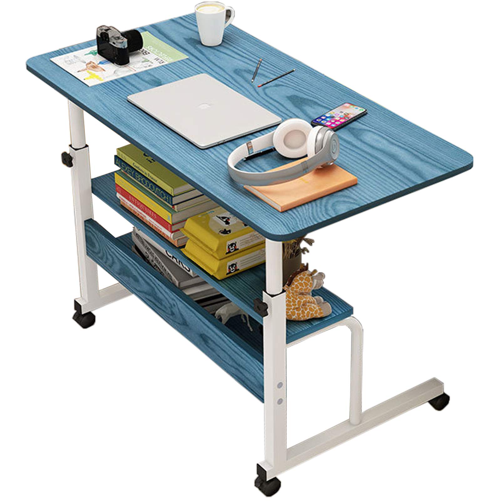 U HOOME Home Office Desk 31x16'' Moveable Height Adjustable Modern Computer PC Notebook Writing Workstation Laptop Table with Wheels for Study Room Bedroom Living Room (type C-80 * 40cm Blue)