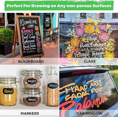Vista 15 de Paquete de 8 marcadores de tiza líquida, marcadores de borrado en seco y marcadores de ventana para pizarras, pizarra de menú y ventana de coche