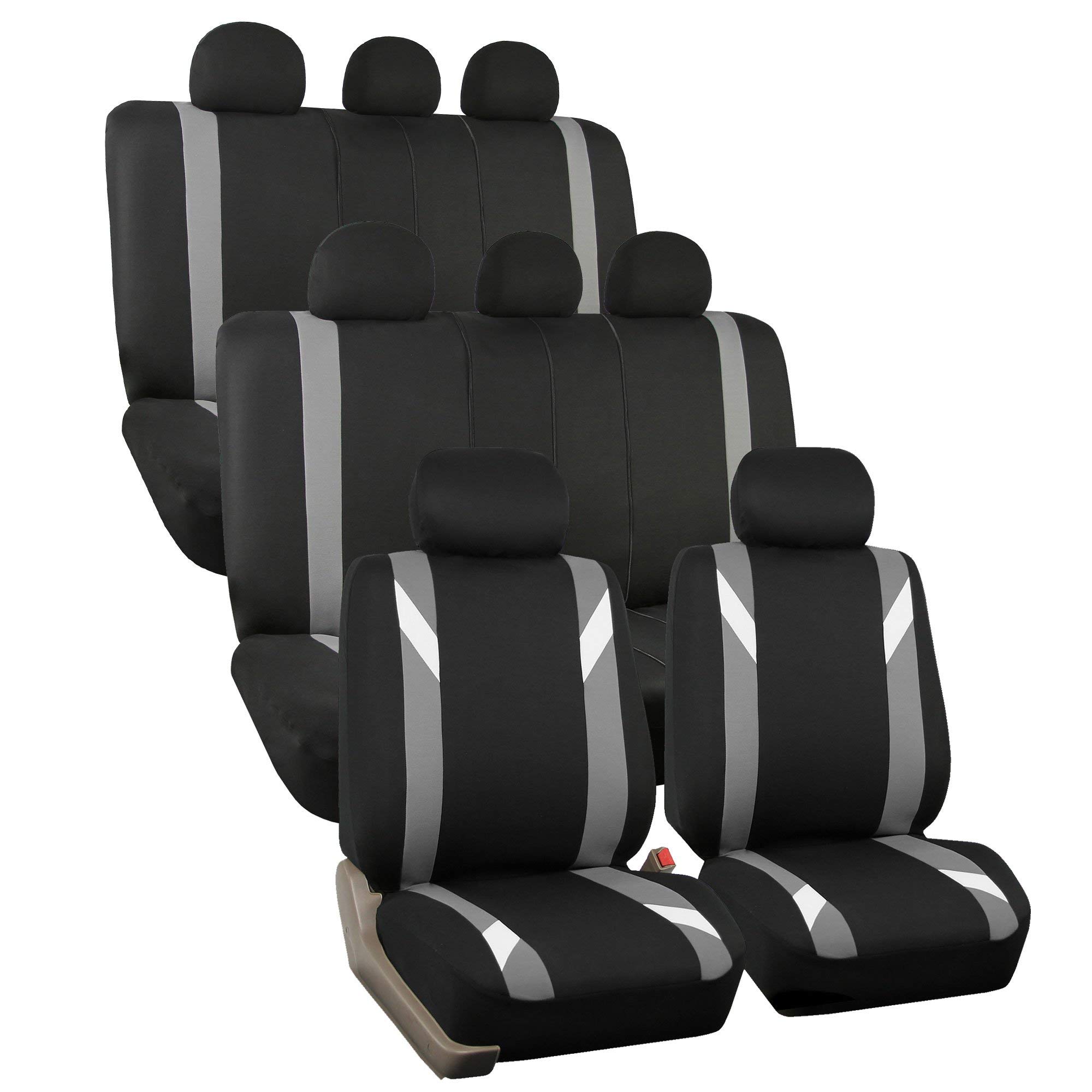 FH Group Three Row Premium Modernistic Car Seat Covers - Universal Fit for Cars Trucks and SUVs (Gray/Black) FB033128