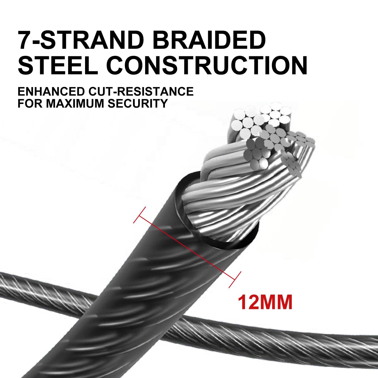 Venzio Cavo antifurto resistente da 12 mm con passanti, cavo di sicurezza in acciaio, catena antifurto rivestita in PVC, per biciclette, cancelli, griglie, generatori