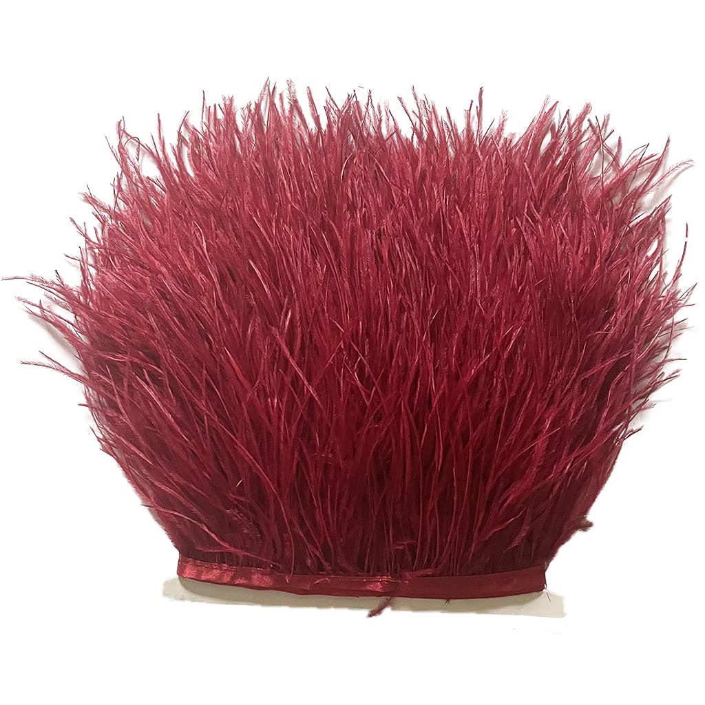 Burgendy 2Yard Ostrich Feather Fringe Trim 4-6inch in Width for DIY Costume Sewing Craft Decor Dress Accessories Party Supplies Festival Outfits