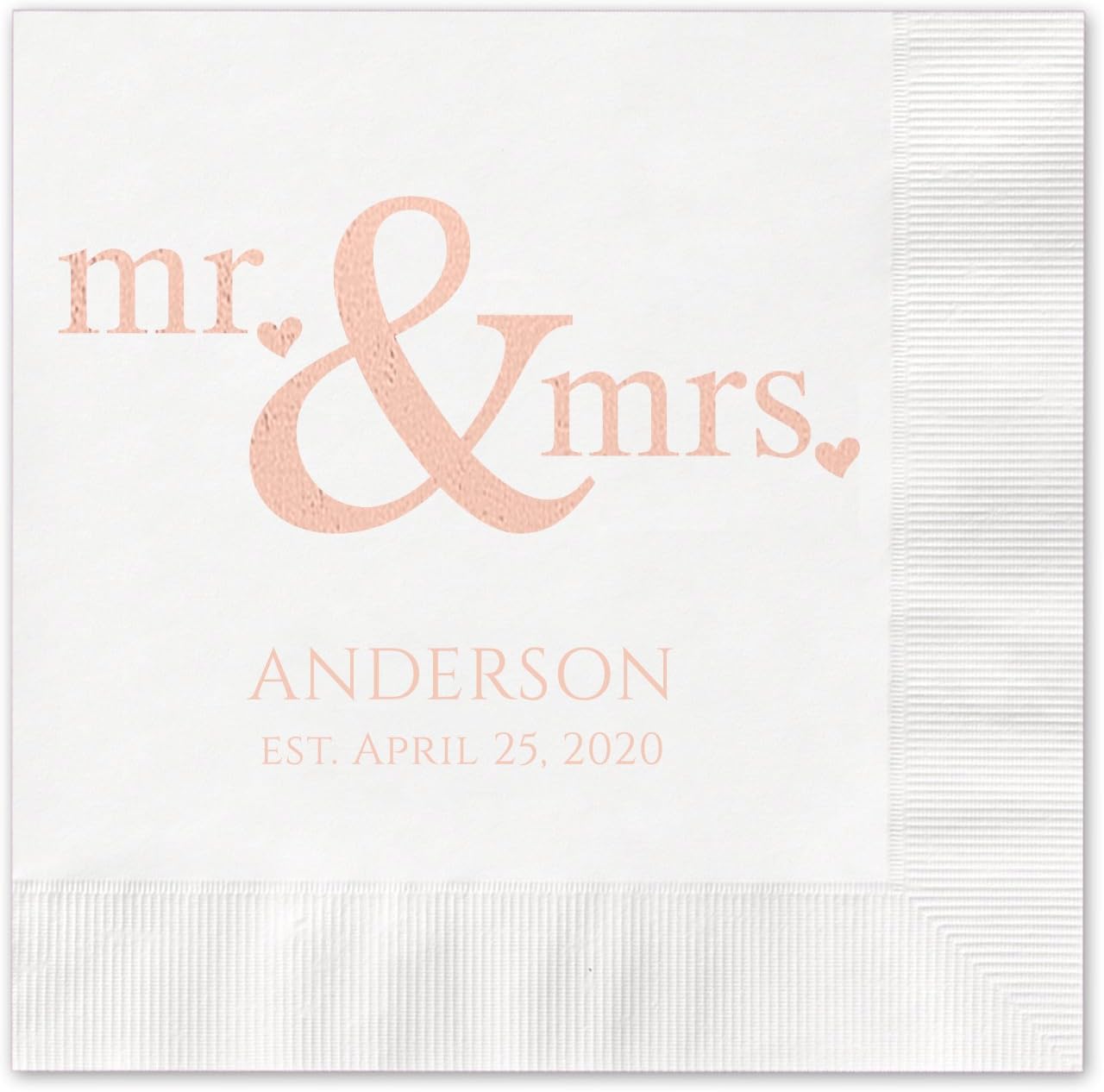 Personalized Mr And Mrs Hearts Luncheon Napkins / 100 Custom Printed Red Paper Coined Wedding Dinner Napkins/Foil 6 1/2'' x 6 1/2'' Anniversary Napkin/Made In The USA
