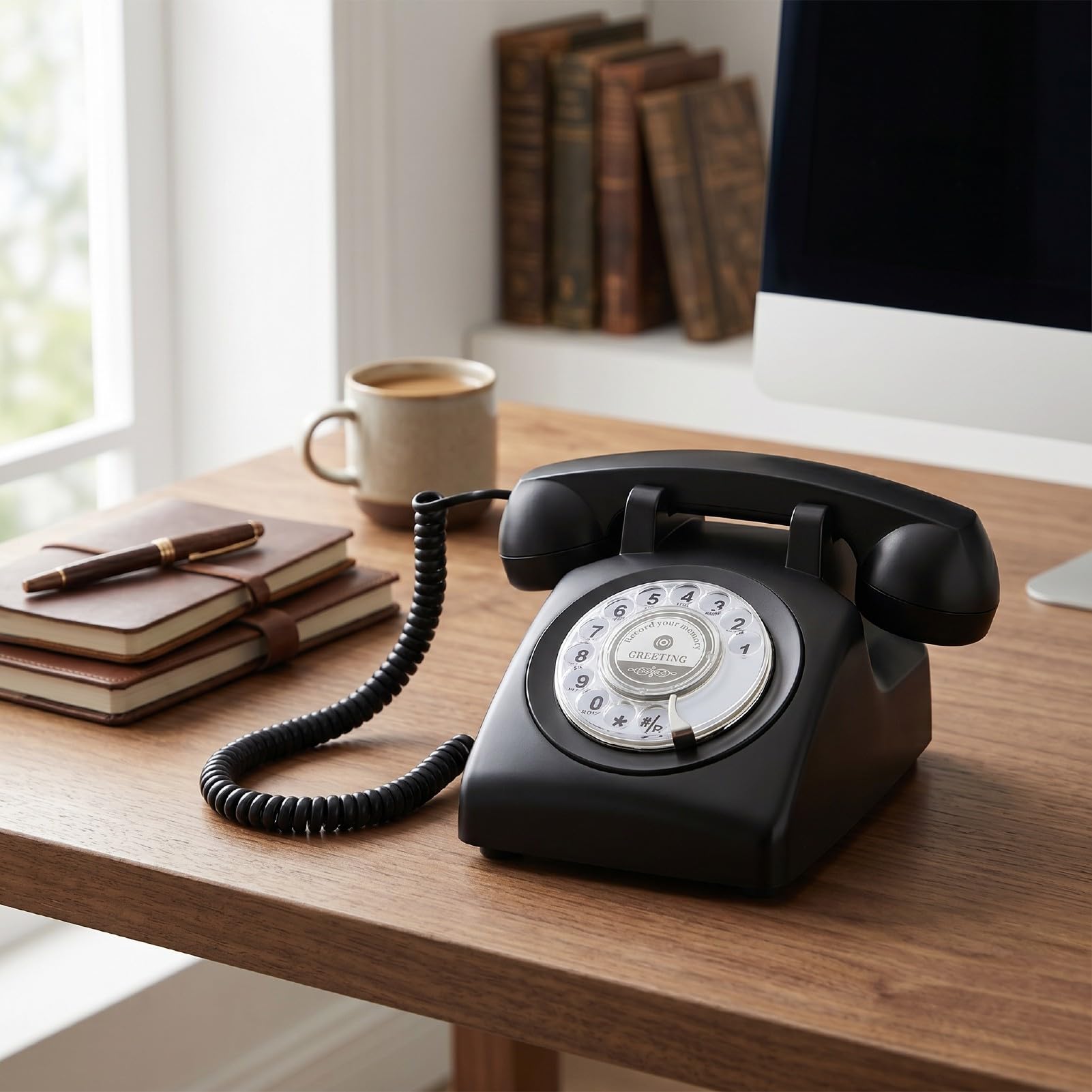 GOWENIC Telefono Vintage con Registrazione Vocale, Libro degli Ospiti con retrò per Eventi Nuziali, Memoria da 8 GB, Registrazione per 120 Ore, Telefono Regalo Facile da Usare (Black)