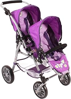 Bayer Chic 2000 691 28 - Tandem de sillas de Paseo Twinny para muñecas, diseño de ajedrez, 46 cm, Color Lila
