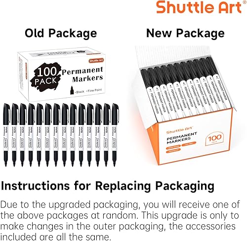 Vista 8 de Shuttle Art Paquete de 100 marcadores permanentes negros, juego de rotuladores permanentes de punta fina, perfectos en plástico, madera, piedra