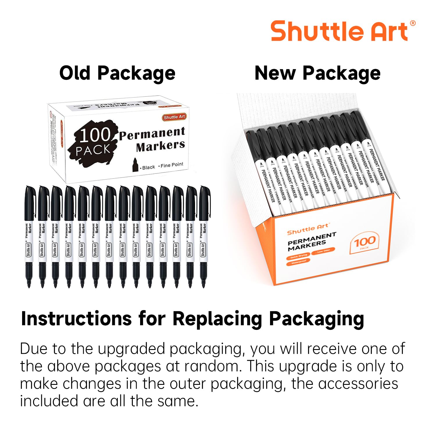Shuttle Art 100 Stück schwarze Permanentmarker, feine Spitze, Permanentmarker, Stifte Set, perfekt auf Kunststoff, Holz, Stein, Metall und Glas zum Kritzeln, Schreiben, Markieren, Büro-Schulbedarf
