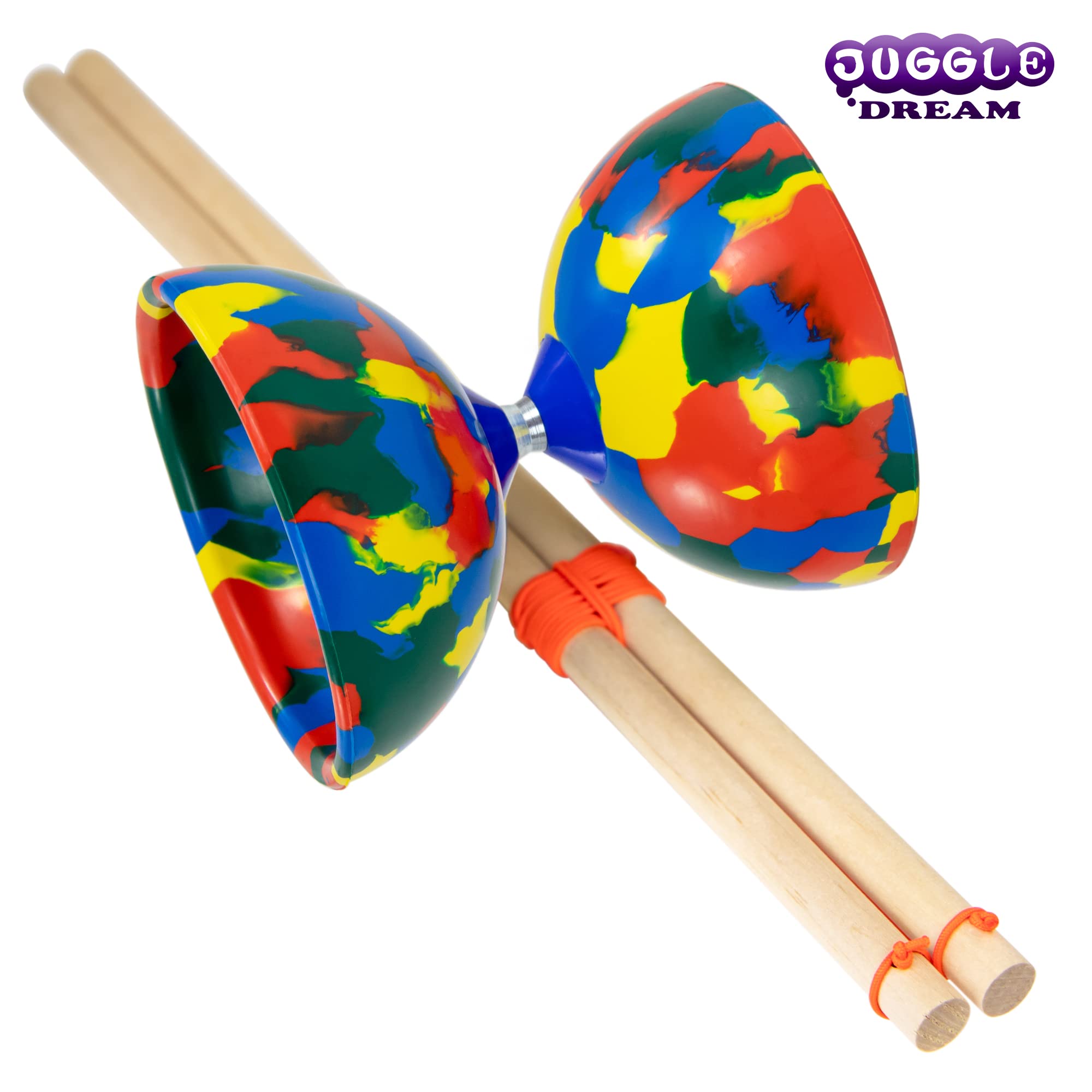 Juggle Dream Jester Diábolo Set para Malabares - Diábolo con Eje Fijo con Palos de Madera y Vídeo de Aprendizaje en Línea (Multicolor)