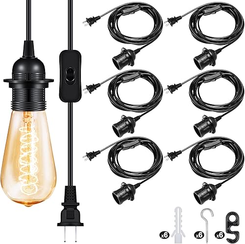 Reginary Kit de 6 cables de luz colgantes, cable de extensión de cable de linterna, colgante con interruptor de encendido/apagado en línea, kit de