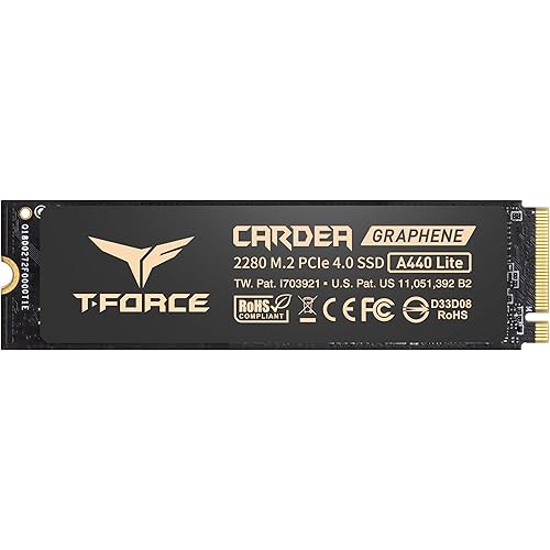 TEAMGROUP T-Force A440 Lite 1TB Graphene Heatsink 3D NAND TLC NVMe Phison PS5027-E27T PCIe 4.0 Gen4x4 M.2 2280 Internal SSD Works with PS5 Read/Write 7200/6200 MB/s TM8FFQ001T0C129