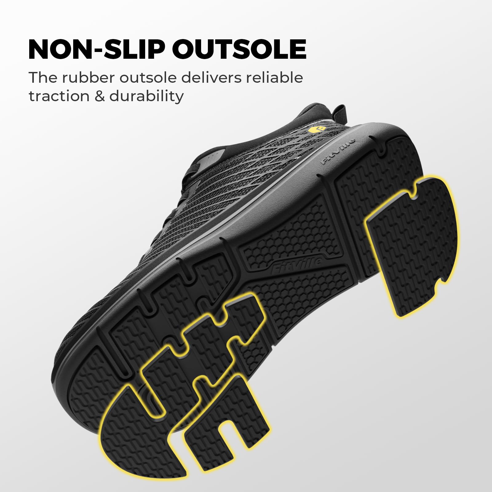FitVille Extra Weit Sneaker Herren Slip On Walkingschuhe Bequeme Dämpfung Sportschuhe Für Breite Füße Atmungsaktiv Joggingschuhe mit Dicke rutschfest Sohle