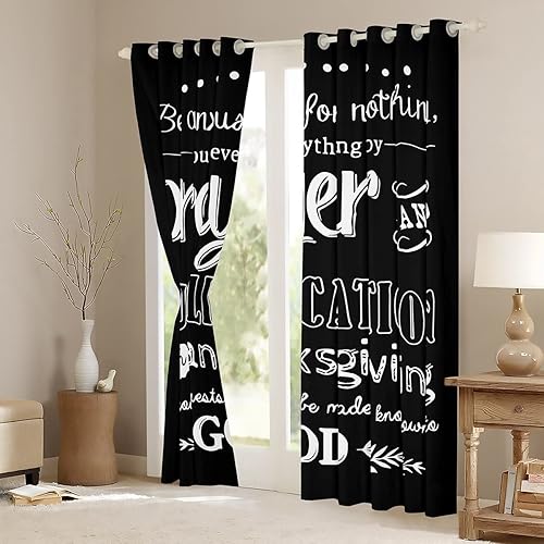 Miniatura 3 de jejeloiu Citas inspiradoras (2 paneles, 38 x 54 pulgadas), cortinas opacas modernas para dormitorio, niños, versículo bíblico, patrón de escritura,