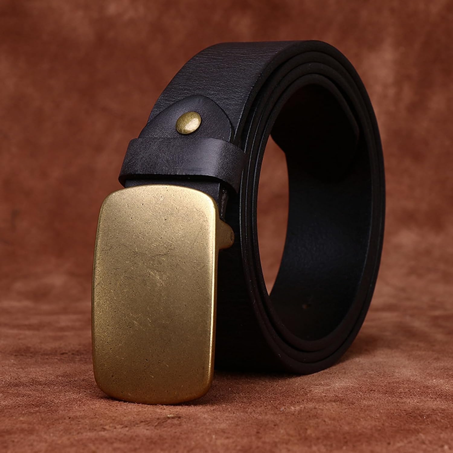 8726 Wide High Waist Vintage Full Grain Leather Belt With Rectangular BS0008 Vintage Casual Jean Belt Genuine Full Grain Leather  main image 3