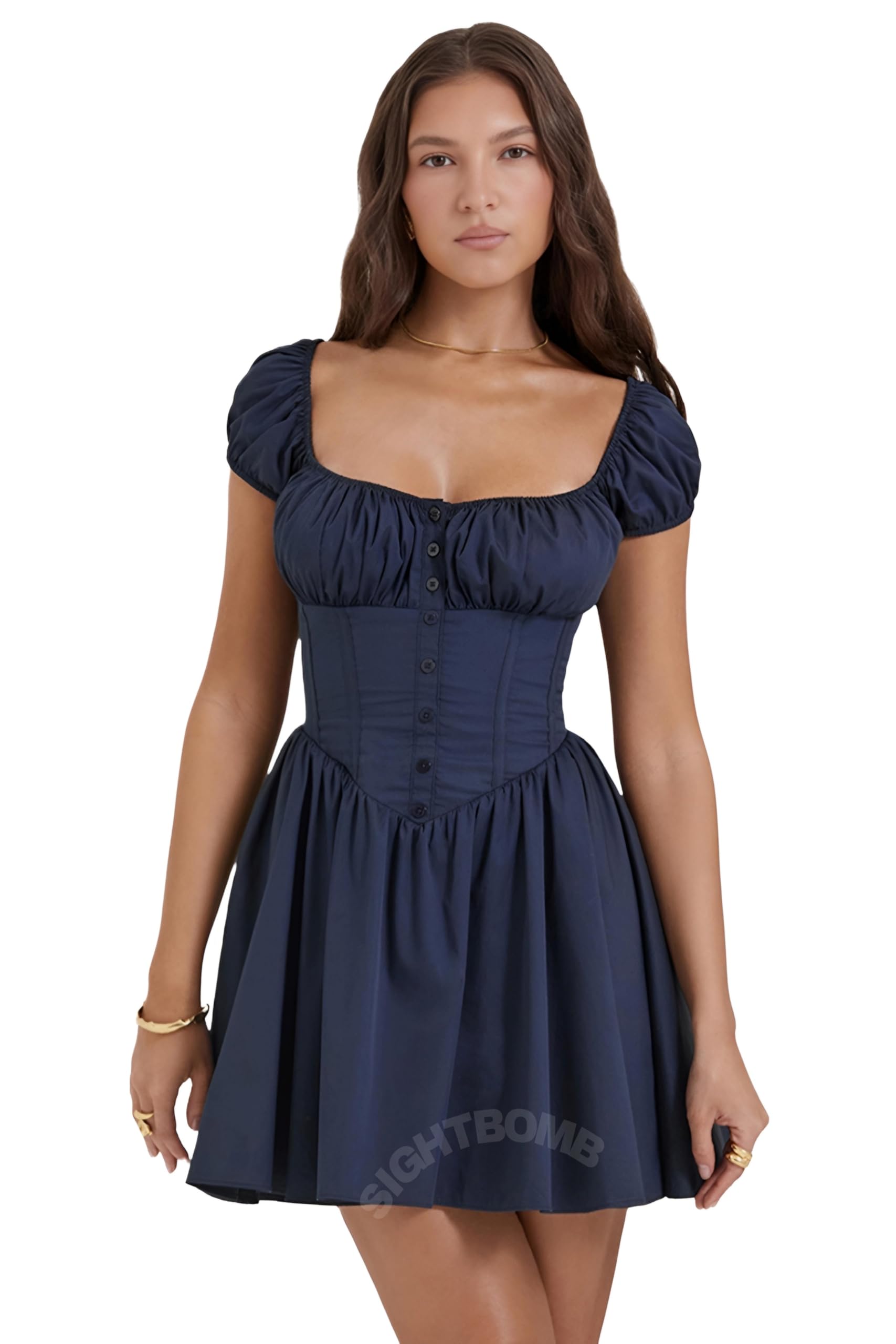 sightbomb DRAWSTRING TIE BUTTON UP CORSET BUSTIER DRESS FOR WOMEN-picture-12