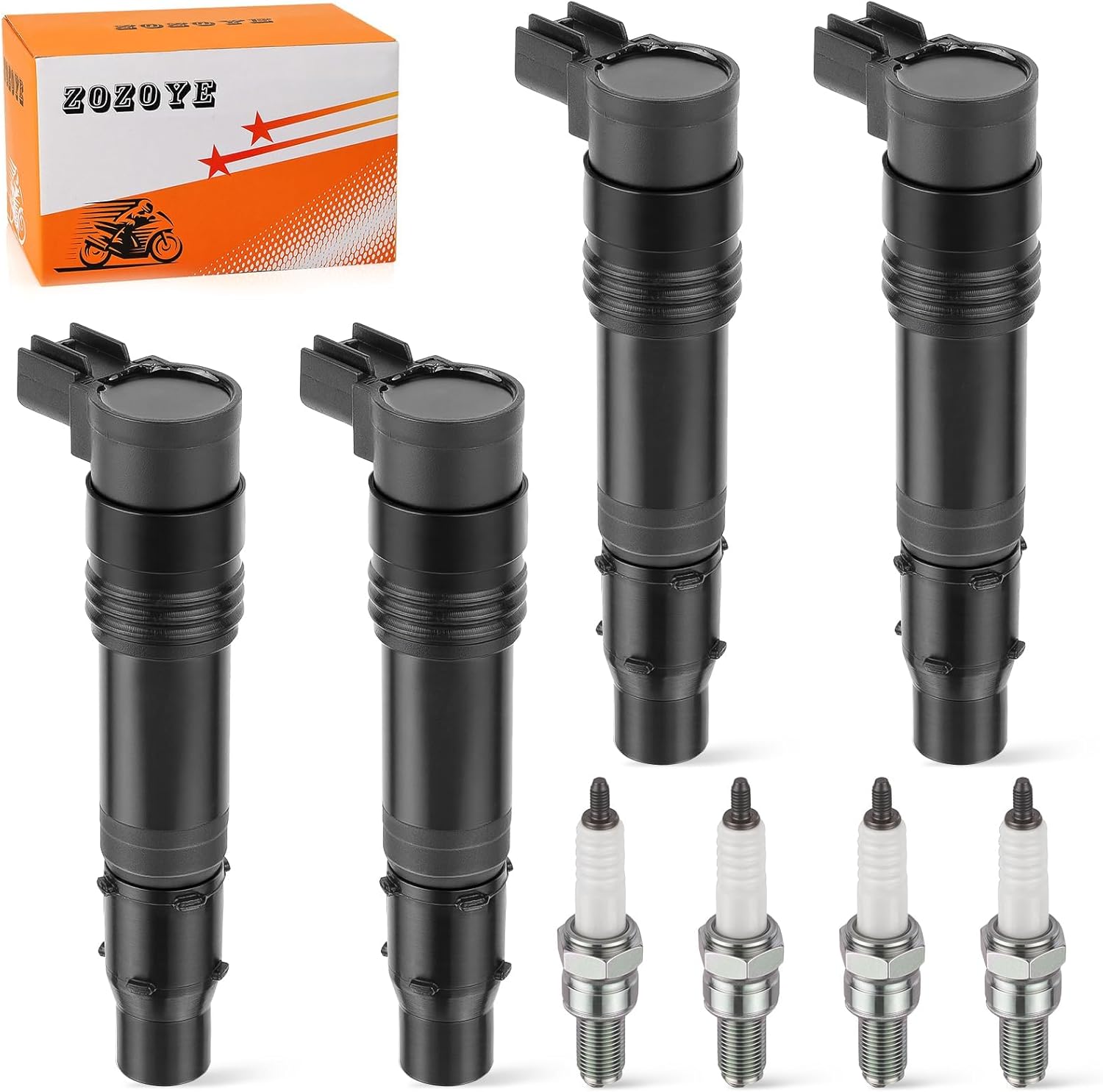 4Pcs Ignition Coils & Iridium Spark Plugs For Kawasaki Ninja ZX-14/R ZX14 ZX-10R ZX1400 ZX1000 Concours 14 ZG1400 2008-2024 21171-0005 21171-0029